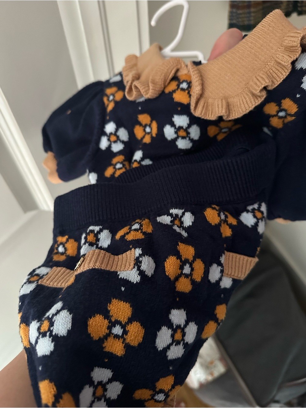 Janie and Jack Navy and Camel Floral Knit Sweater
